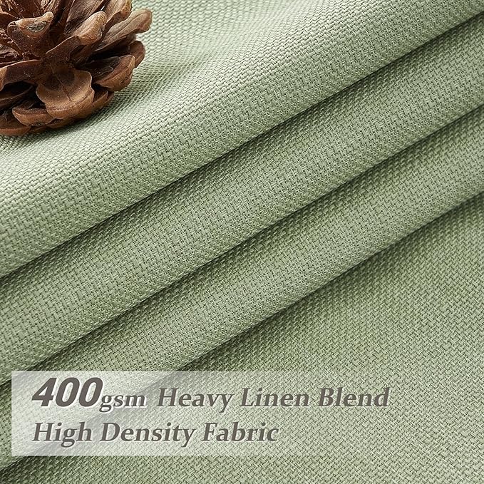 Memory Shape Pinch Pleated Curtains 102 Inches Long for Dining Room, Light Green Blackout Dual Layer Linen Sound Dampening Windows Drapes with Hooks Rings Insulated Decorative Windows Burg 2 Panel Set