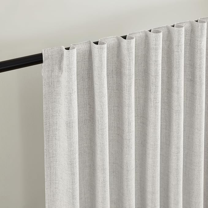 CUCRAF Custom Linen 100% Total Blackout Curtains, Greyish White Back Tab and Rod Pocket Curtain for Living Room Bedroom, Light Blocking Drapes Thermal Insulated 1 Panel (Custom Size, Color)