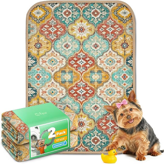 FXW Washable Pee Pads for Dogs, Puppy Pads with Super Absorbent, Specifically Designed for 24inch Cages, 17" x 23" Rectangle, Beige Gourd, 2 Packs