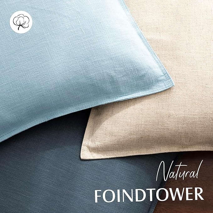 Foindtower Pack of 2, Decorative Linen Soild Throw Pillow Covers Soft Accent Euro Cushion Case Farmhouse Neutral Pillowcase for Chair Couch Sofa Bedroom Living Room Home Decor 20 x 20 Inch Light Blue