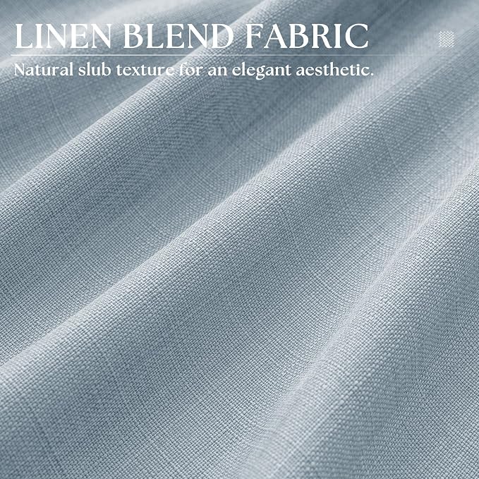 Light Blue Living Room Curtains 63 Inch Length 2 Panels Set Flax Linen Semi Sheer Non See Through Privacy Bronze Grommet Drapes Modern Coastal Boho Stone Blue Window Curtains for Girls Bedroom
