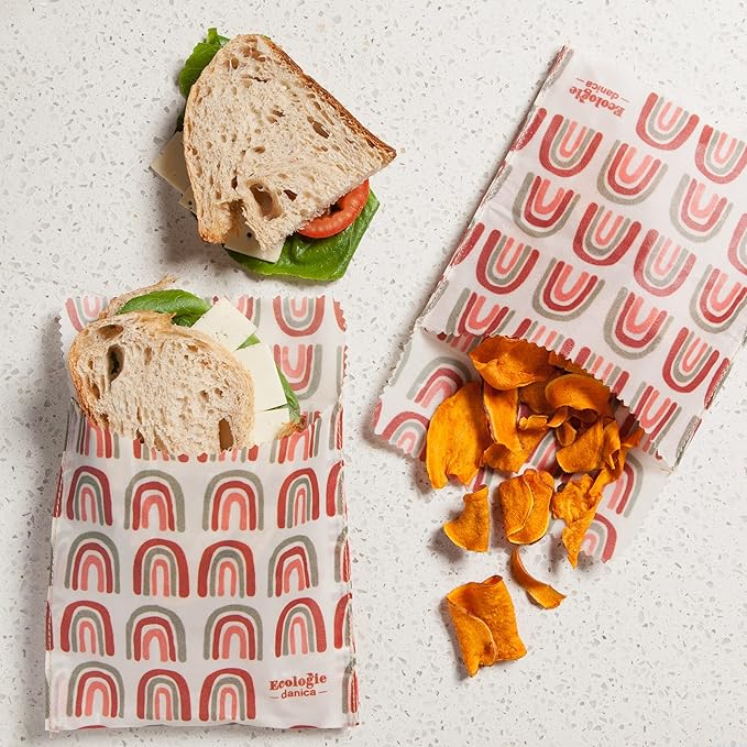Ecologie Reusable Beeswax Sandwich Bag Prisma Reusable Food Storage Bags, 6.5 x L6.5, Set of 2