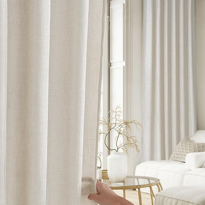 NICETOWN Linen Curtains for Bedroom/Faurmhouse 84 inches Long 2 Panels Set, Fog Grey Thick Living Room Faux Linen Blend Privacy Window Drapes Rod Pocket & Back Tab with Light Filtering