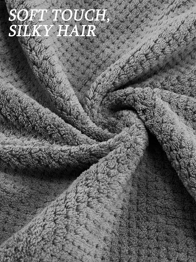 3 Pack Microfiber Hair Towel Wrap for Women, Hair Drying Towels with Button, Super Absorbent Quick Dry Hair Turban, Anti-Frizz Hair Wrap for Curly Thick Long Hair (Gray Khaki Misty Blue)