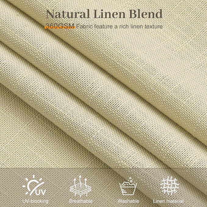Pinch Pleated Linen Curtains 84 Inch Length 2 Panels Set, Light Filtering Linen Textured Sheer Drapes Memory Trained Pleated Curtain Back Tab for Living Room Farmhouse with Hooks Rings, Grey Beige
