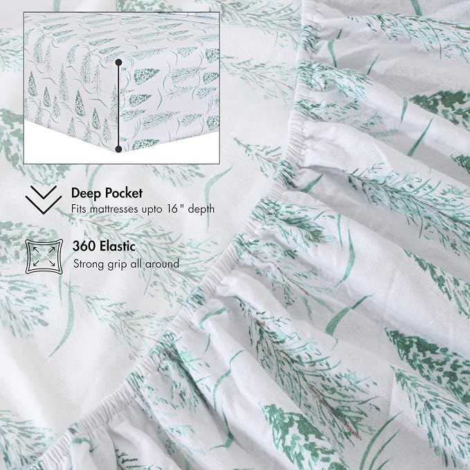 RUVANTI Flannel Sheets Full Size - 100% Cotton Double Brushed Bed Sheets Set, Deep Pockets 16 Inches, All Seasons Breathable & Extra Soft Full Sheets, Warm & Cozy, 4 Piece, Alpine Serenity