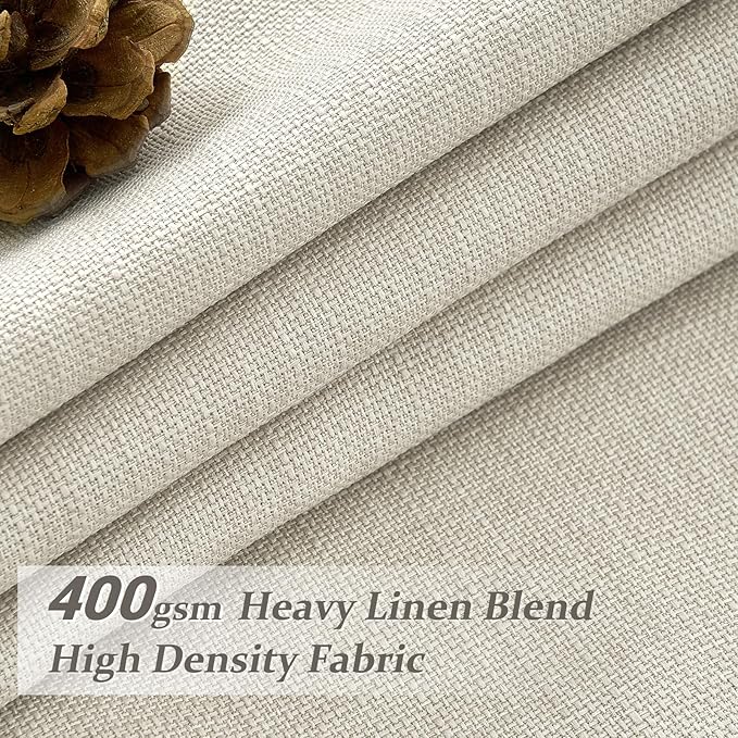 Memory Trained Pinch Pleat Cream Sliding Doors Curtains 95 Inches Long, Blackout Natural Linen Two Layer Sound Dampening Privacy 94-96 Inch Decorative Windows Drapes 2 Panels Set Ceiling Track System