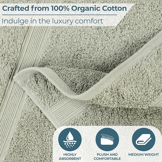 Superior 100% Organic Cotton Bath Sheet Set of 2, Daily Use for Bathroom, Guest Bath, Quick Dry, Spa, Resort Towels, Absorbent, Home Essentials, 2-Piece Oversized Towels, Oregon Collection, Sage