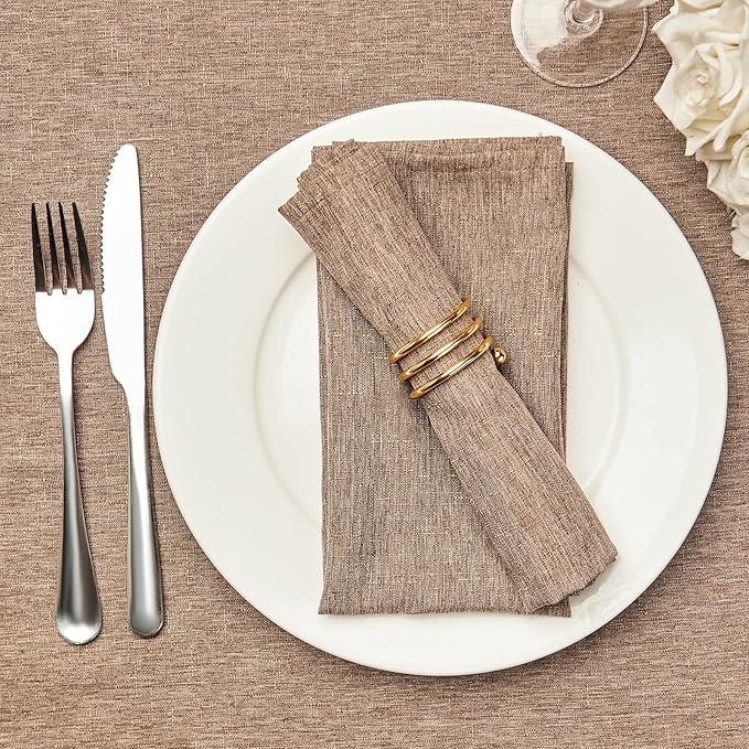 Mebakuk Cloth Napkins Set of 6, Premium 17 x 17 Inch Solid Washable Linen Style Napkins, Soft Table Napkin for Wedding Party Restaurant Dinner Parties (Flaxen, Set of 6)