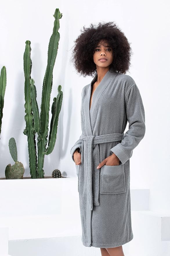 SEYANTE Turkish Cotton Bathrobe for Women - Organic GOTS Certified Terry Hooded Kimono Robe - Spa Quality Women's Cotton Robe