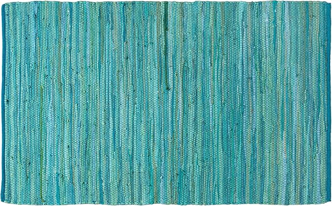 Ramanta Home 100% Cotton Hand Woven Tonal Chindi Rag Rug 3'x5' - Teal, Recycled Reversible Rugs, Boho Rustic Farmhouse Rugs for Living Room, Dinning Room, Kitchen Floor Mats - 36"x60"