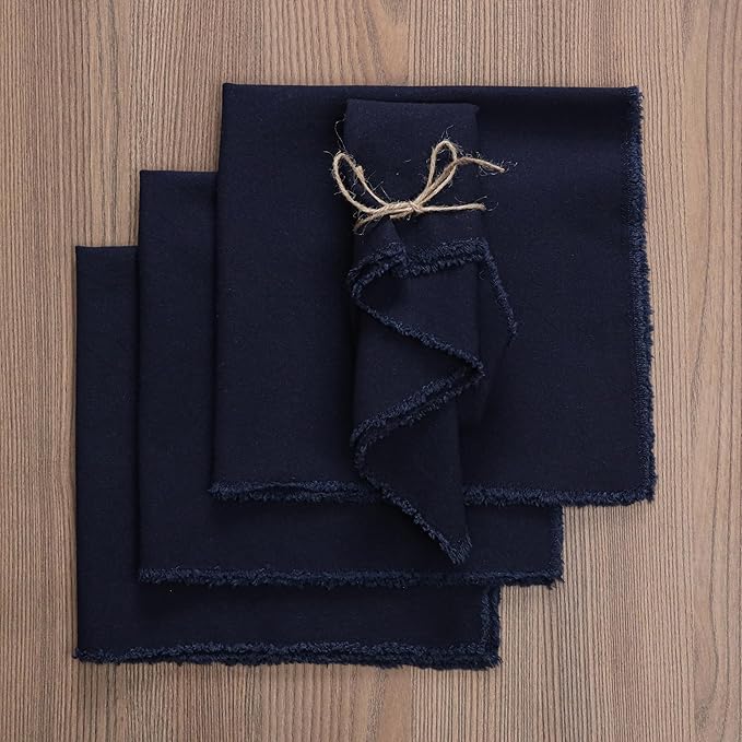 Ramanta Home Cloth Napkins Set of 12 Navy Blue 18x18 Inch - Spring Soft & Durable Frayed Dinner Napkin for Easter Wedding, Birthday | Heavy Weight Fabric Table Linen for Everyday Use Family Dinners