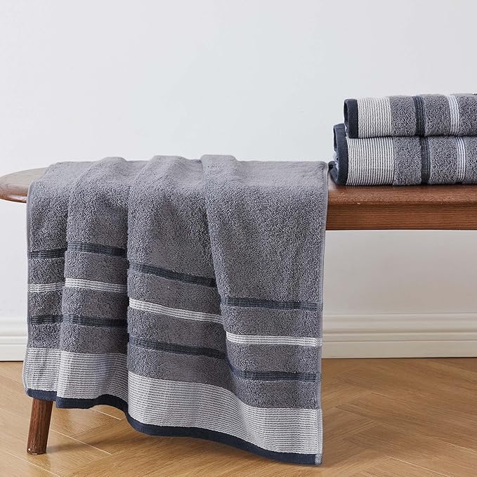 Great Bay Home Decorative Hand Towel Set - Cotton 4 Pack 26x16 Hand Towel Set - Durable Towels for Bathroom Decor (Chambray Blue/White/Navy Blue)