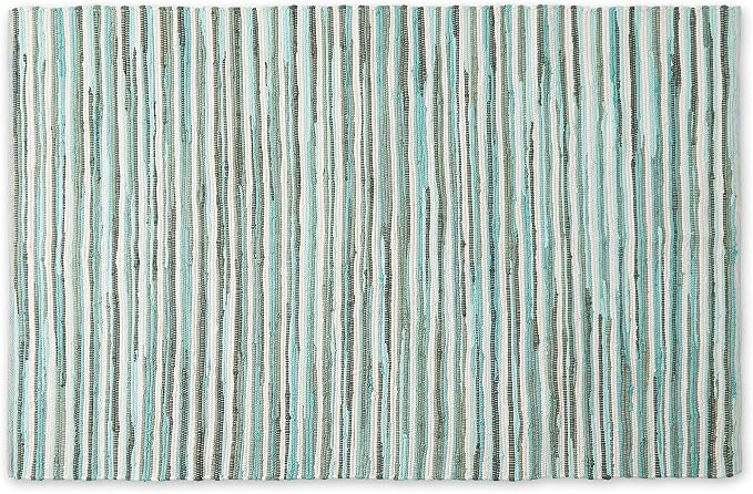 DII Chindi Home Collection Cotton Handwoven Slim Stripe Area Rag Rug, 4x6', Aqua