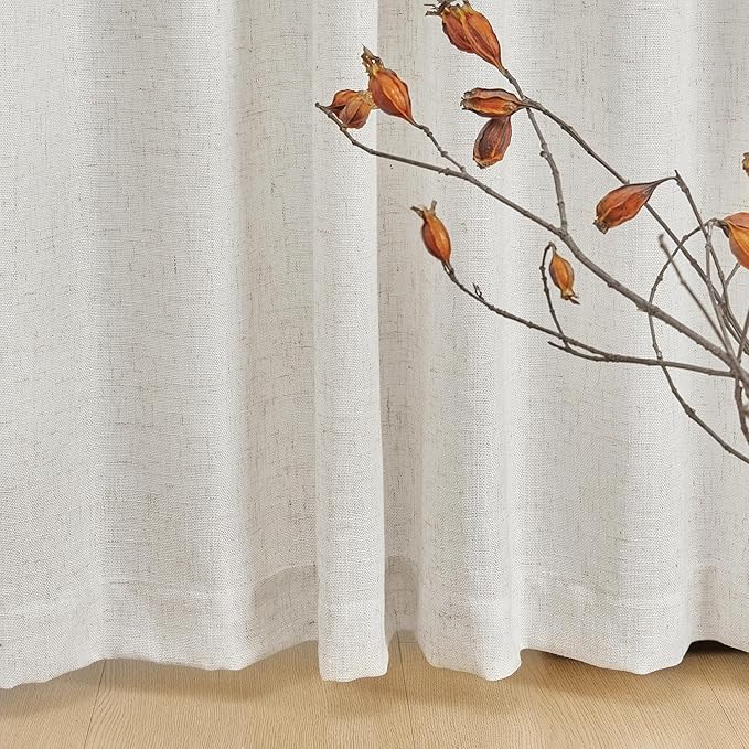 MYSKY HOME Country Curtains for Sliding Glass Door, Back Tab Semi Sheer Curtain Panels Extra Long Floor Length Drapes Linen Texture Soft Touch, 50x108 Inch, Linen, Set of 2