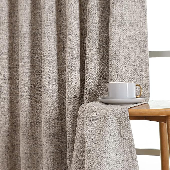 CUCRAF Natural Linen 100% Blackout Curtains 108 Inch Length 2 Panels Set, Back Tab and Rod Pocket Curtain for Living Room Bedroom, Room Darkening Window Drapes Thermal Insulated, (37x108 inch, Linen)