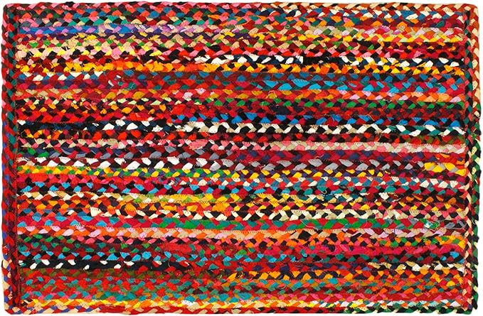 COTTON CRAFT Cotton Chindi Braid Rag Rug - Boho Farmhouse Rustic Area Accent Throw Rug - Handwoven Reversible Natural Recycled Cotton - Living Room Den Study Home Décor Gift - 2' x 3' - Multi Color