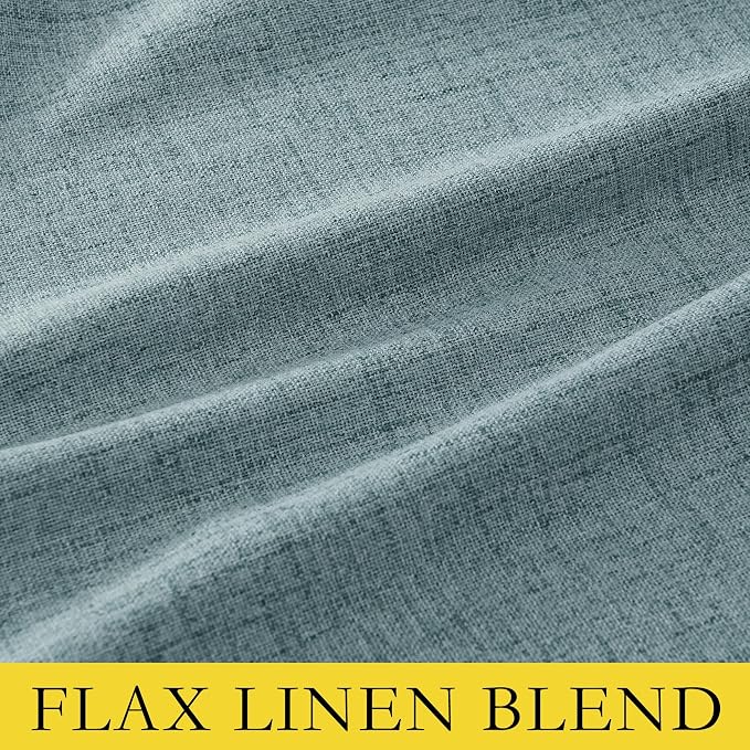 NICETOWN Skylark Blue Linen 100% Blackout Curtains W52 x L48 in, Thermal Insulated & Noise Reducing Small Window Treatments with Grey Liner, Rod Pocket & Back Tab Cafe Curtains for Bathroom, Kitchen