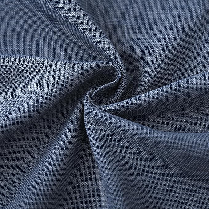 Navy Blue Curtains 45 inch Length for Bedroom Back Tab Light Filtering Semi Sheer Blue Living Room Curtains Linen Cotton Textured Indigo Blue Drapery Panel Modern Farmhouse Aesthetic Decor Dark Blue