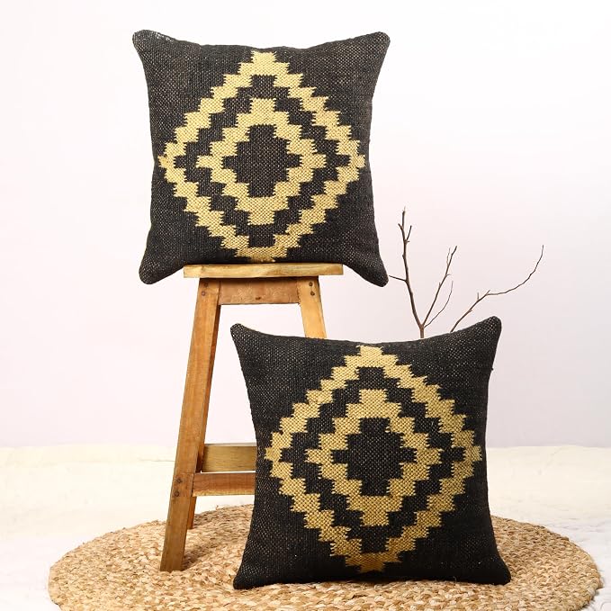 Trade Star Set of 2 Throw Pillow Covers Kilim Cushion Covers Handloomed Rug Decorative Cushion case Handwoven Pillowcase 18x18 Inches Designer Jute Wool Cushion Cover (Kilim 20)