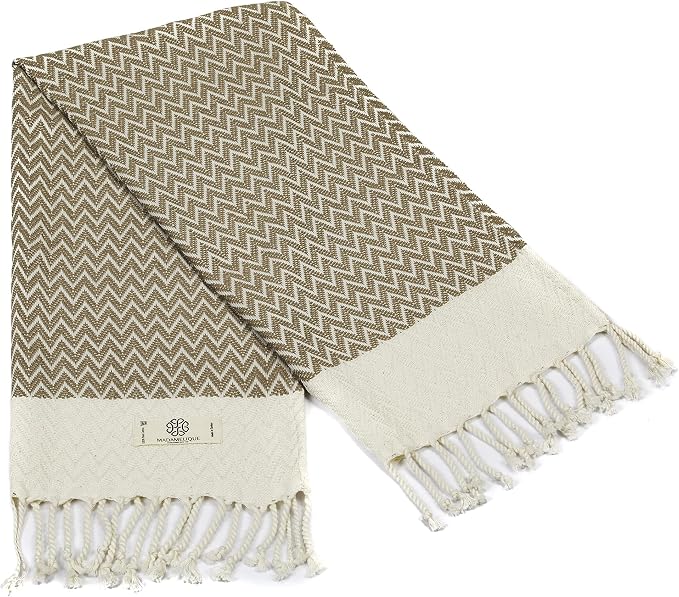 Madamelique Exclusive Hand Towels Set of 2-18 x 40 Inches - Decorative Bathroom Peshtemal Towel for Hand, Face, Hair, Yoga, Tea, Dishcloth, Kitchen and Bath - 100% Pure Cotton (Biscuit)