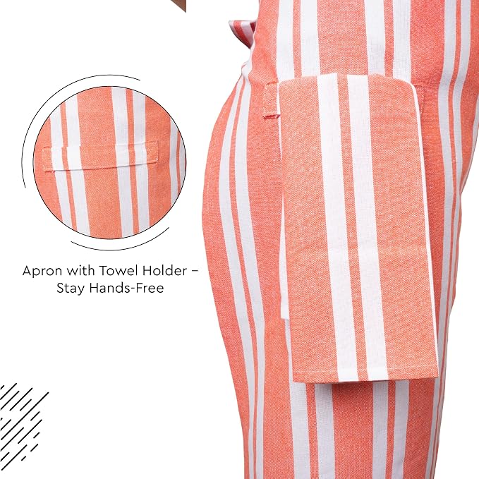 Encasa XO Cotton Kitchen Aprons for Women & Men with Pocket & Towel Loop, Adjustable Neck & Back Strap for Cooking, Baking