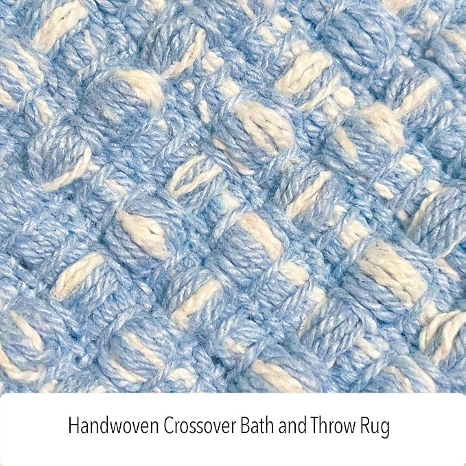 Chardin home Blue & White Cotton Throw Rug, 21x34 Inches Area Rug for Bathroom Kitchen entryway, Reversible Handwoven Rug Machine Washable.