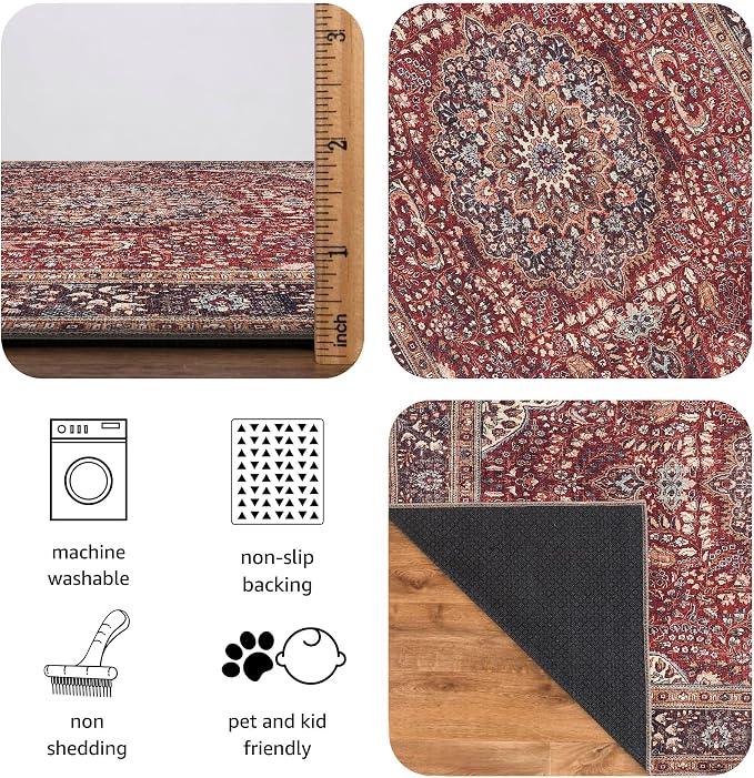 Keen Home Design 30"x144" Rug - Machine Washable Runner Rug with Non-Slip Backing, Ideal for Hallway, Entryway, Kitchen, Laundry Room - Vintage, Easy Clean, Durable, Low Pile - (2'6" x 12')