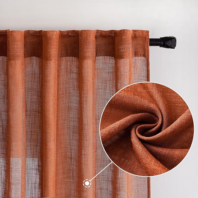 MIULEE Rust Curtains 84 Inch Length 2 Panels for Bedroom Living Room, Terracotta Burnt Orange Soft Thick Linen Textured Window Drapes Semi Sheer Light Filtering Back Tab Burlap Look Fall Boho Decor