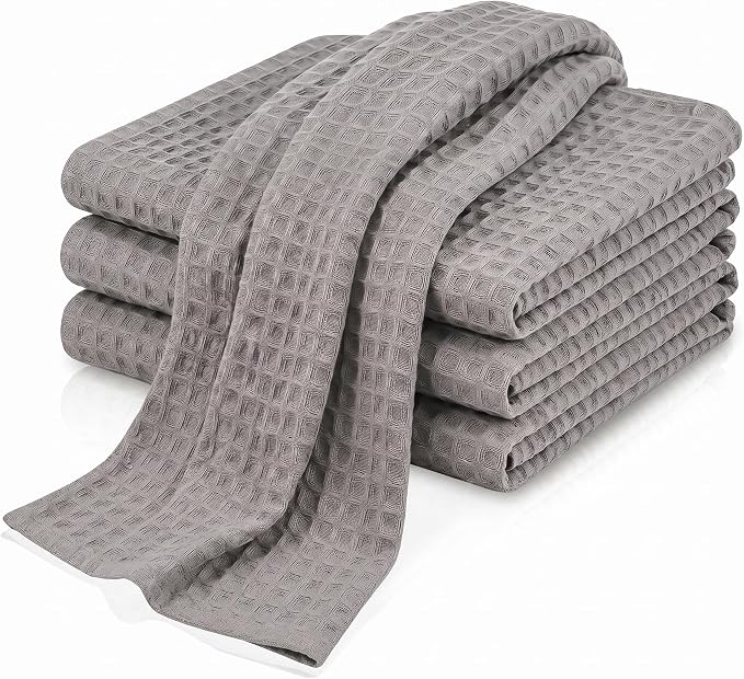 SmoothNovelty 4 Pack 100% Cotton Waffle Bath Towels 28 x 55 Inch Oversize Waffle Weave Towel Quick Dry Absorbent Soft Lightweight Blanket for Bathroom Shower Spa Yoga Beach Pool Travel, Gray