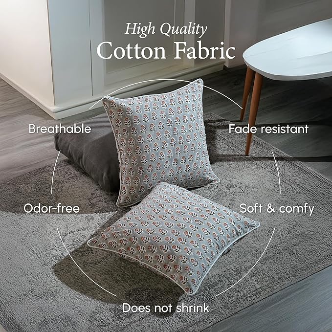 CPC 100% Cotton Throw Pillow Covers 24x24 Inch, Set of 2 Gray Block Print Pattern Couch Pillow, Cute Boho Decorative Pillows for Living Room, Bedroom with Hidden Zipper- Labra Gray