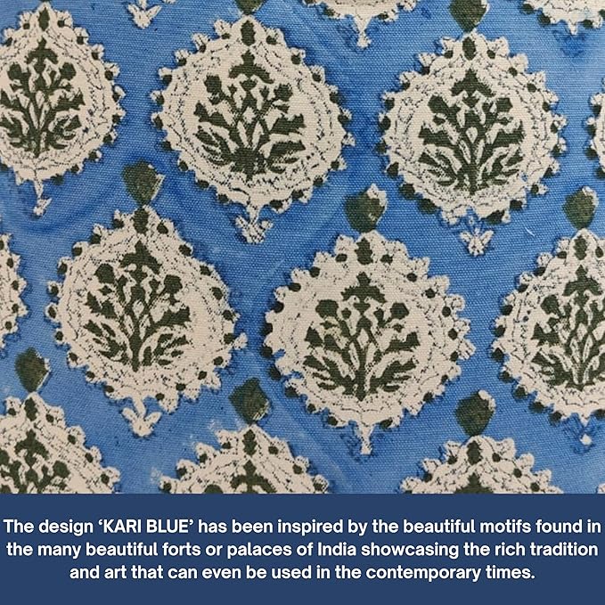 ATOSII Block Print Throw Pillow Covers, 24" X 24" - Set of 2, Decorative Couch Pillows for Living Room Bed Sofa, 100% Cotton Canvas Pillow Case for Home Decor & Outdoors, Preppy Throws - Kari Blue