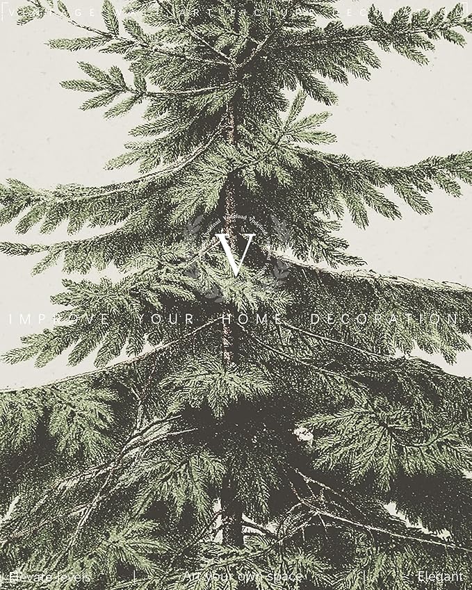 Vodefoad Vintage Christmas Tree Wall Art Retro Neutral Antique Holiday Christmas Tree Painting vintage Christmas Pine Tree Art Prints Painting Vintage Christmas Decor for Holiday - 8x10Inch Unframe