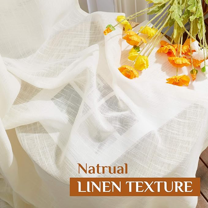 NICETOW Faux Linen Living Room Curtains 96 inch Length, Rod Pocket & Back Tab Window Treatments Semi Sheer Drapes Privacy with Light Filtering for Bedroom, Natural, 2 Panels, W34 x L96