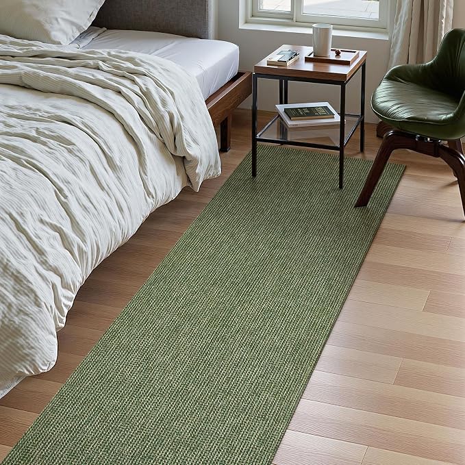 Uphome Kitchen Runner Rug, 2x7 Washable Boho Rug Runners for Hallways Non Slip, Low Pile Woven Cotton Modern Carpet Runners, Stain Resistant Bedroom Runner Rug for Hallway Entryway Entrance, Green