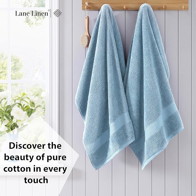 LANE LINEN 100% Ring Spun Cotton 4 Pack Bath Towels (28"x54") - Home Essentials Bathroom Towels Set - Quick Dry, Super Soft & Absorbent Bath Towels - Machine Wash in Cold Water - Cerulean Blue