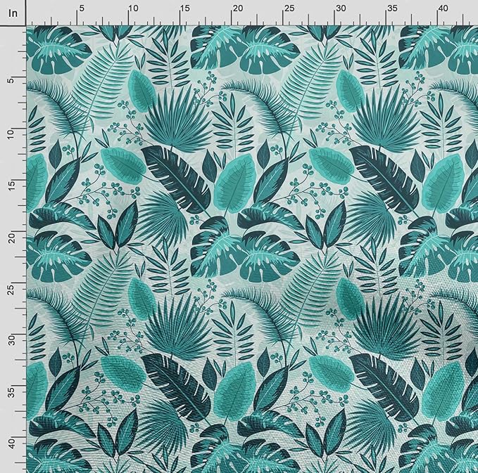Soimoi Lightweight Velvet Fabric - Blue - Leaves Print, Unstitched Material - 58" Wide, Perfect Fabric for Upholstery, Fashion and Craft Projects, 1 Yard