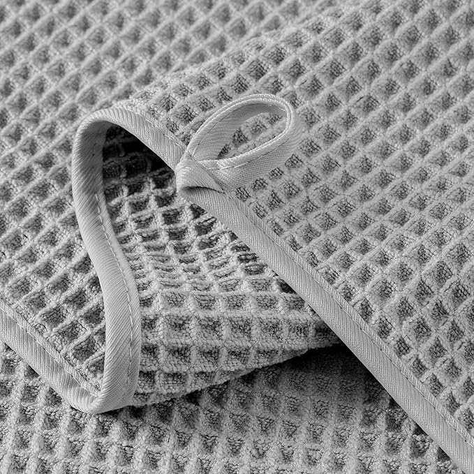 MICROFI New Microfiber Waffle Bath Towels, 2 Pieces, Soft, Absorbent, Fast Drying, Lint Free 430 GSM (Beige+Silver)