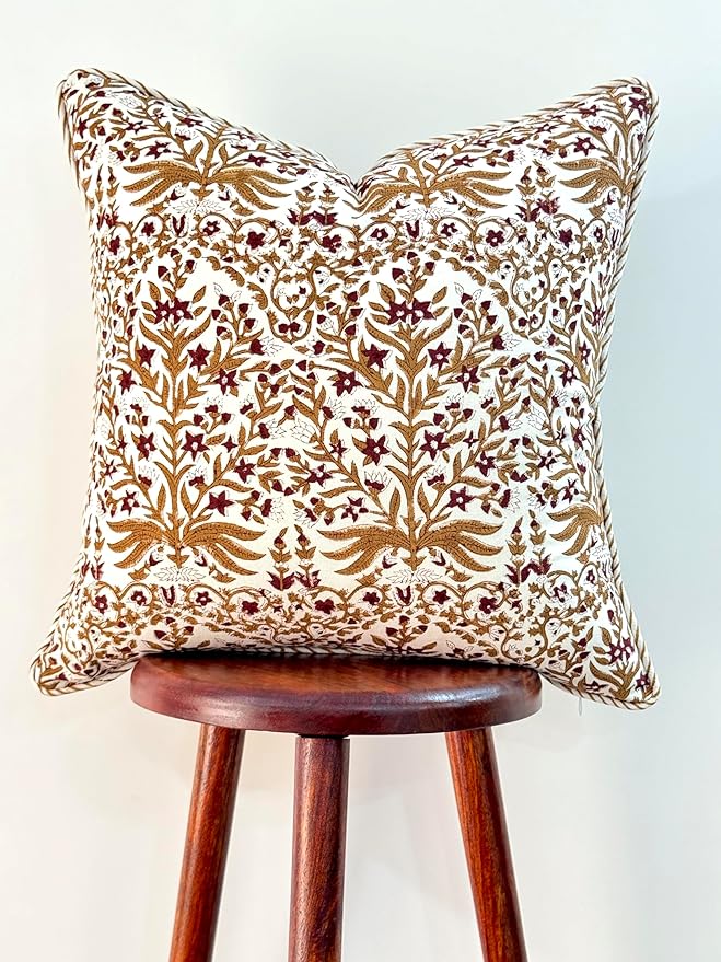 ATOSII Block Print Boho Throw Pillow Covers, 20 X 20, Set of 2, Decorative Couch Pillows for Living Room, 100% Cotton Canvas Acccent Pillows, Christmas Thanksgiving Fall Preppy Throws - Nargis Cider