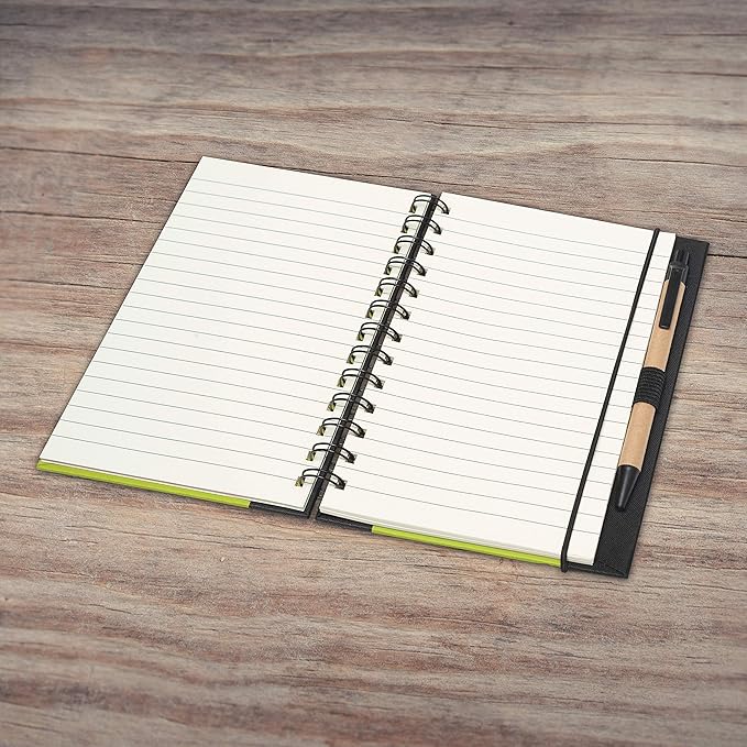 DISCOUNT PROMOS Eco Block Notebooks with Pens Set of 10, Bulk Pack - Perfect for School, Office, Business, Home - Lime Green