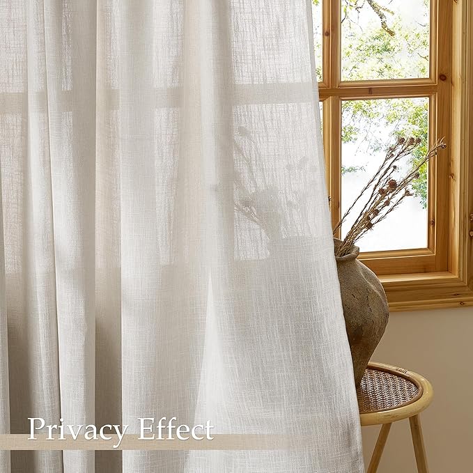 NICETOWN 84 inch Linen Curtains 2 Panels Set for Bedroom/Living Room, 55" Wide Butlywood Birch Thick Farmhouse Linen Privacy Window Drapes Rod Pocket & Back Tab with Light Filtering