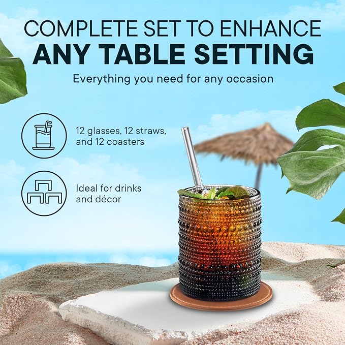 12 Oz Hobnail Drinking Set, Smokey Gray, Set of 12