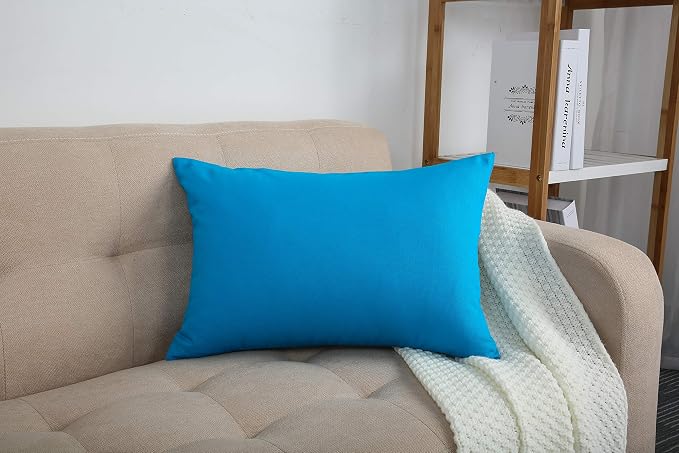 TangDepot Handmade Decorative Solid 100% Cotton Canvas Throw Pillow Covers/Pillow Shams, (12" x20" , Pacific Blue, 1 Count (Pack of 1)) | 100% cotton, same-color zip, machine wash & air dry. For living room, bedroom, office, car. 42 colors, 122 sizes. ...