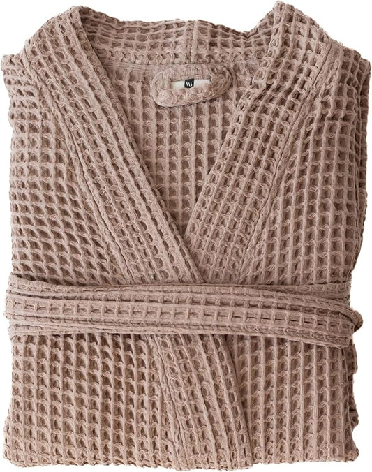 Womens Kimono Waffle Robe - Lightweight 100% Turkish Cotton Housecoat for All-Day Lounging - Bathrobe for Shower