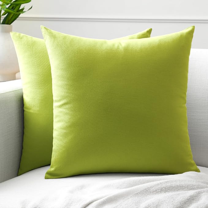 Encasa XO Throw Pillow Covers 18x18 in Set of 2 Lime Green | No Inserts | Cotton Pillow Covers for Living Room, Bed, Sofa, Couch | Decorative Cushion Covers with Improved Zipper