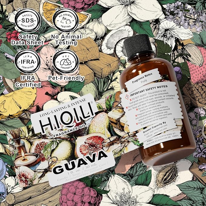HIQILI Guava Fragrance Oil for Diffuser, Soap & Candle Making - 1 Fl Oz | for Bath Bombs Making, Add to Wool Dryer Balls, Long-Lasting Fruity Scent - 30 ML
