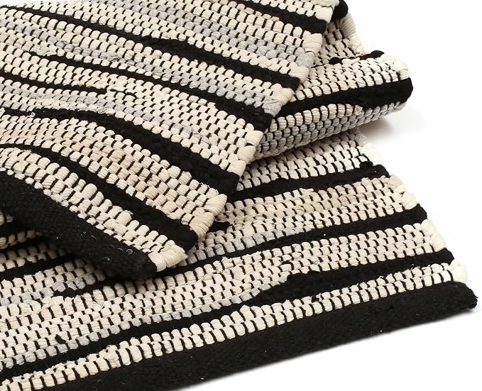 Handmade Woven Tonal Chindi Rug 24 x 36 Inch, Reversible Cotton Braided Area Rug, Grey Multi Farmhouse Throw Rug for Entryway, Kitchen, Bathroom, Bedroom and Living Room