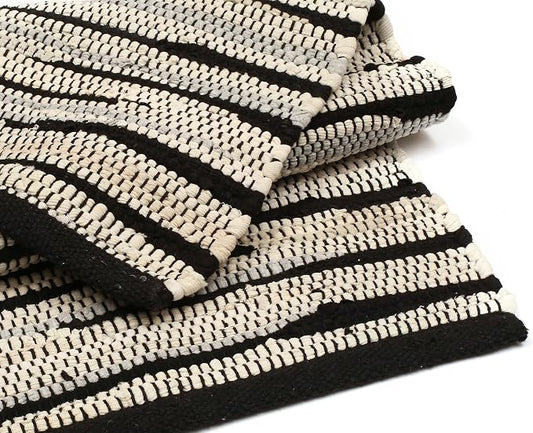 Handmade Woven Tonal Chindi Rug 24 x 36 Inch, Reversible Cotton Braided Area Rug, Grey Multi Farmhouse Throw Rug for Entryway, Kitchen, Bathroom, Bedroom and Living Room
