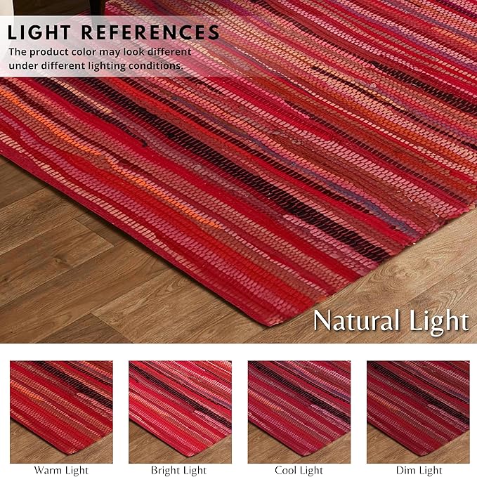 Ramanta Home Hand Woven Cotton Chindi Rug 3'x5' - Red, Braided Recycled 100% Cotton Rug for High Traffic Area, Farmhouse Boho Rugs for Living Room, Kitchen Entryway Bedroom Floor Mat - 36"x60"