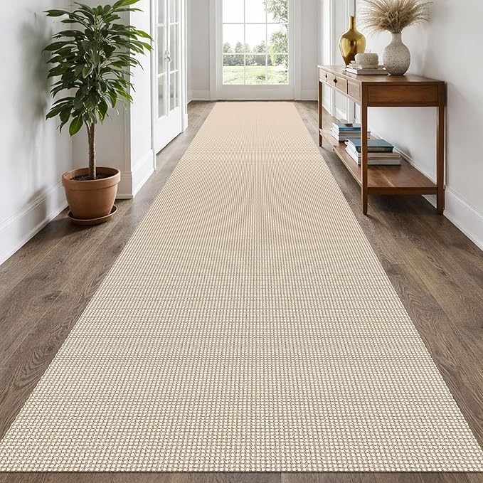 EARTHALL Runner Rug 3x20 Ft Washable Runners for Hallways Extra Long Woven Non Slip Entryway Runner Braided Kitchen Runner Indoor Outdoor Carpet Runners for Hotels, Officel, Stair, Beige/Ivory